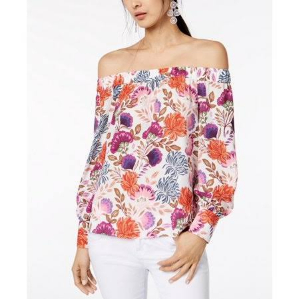 INC Petite Floral Printed Off-the-shoulder Top PM